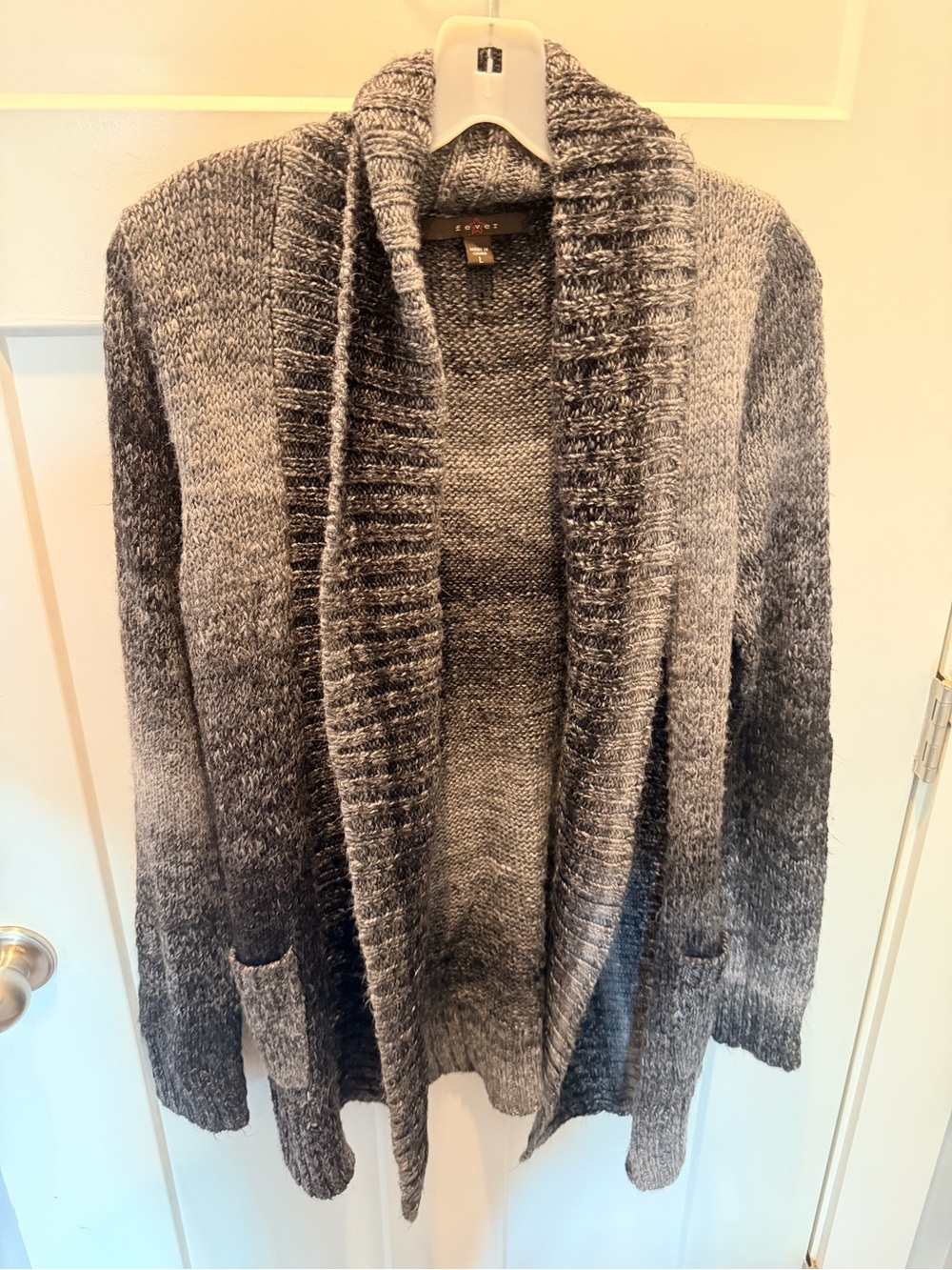 Fever Gray Black Marled Chunky Knit Open Front Cardigan Sweater L